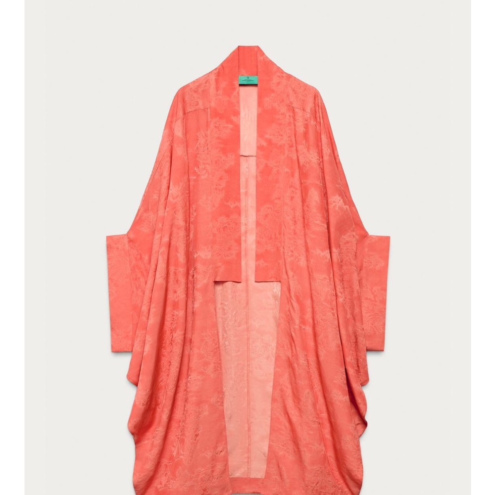 Zara X Marisa Berenson Coral Open-Front Kimono Robe